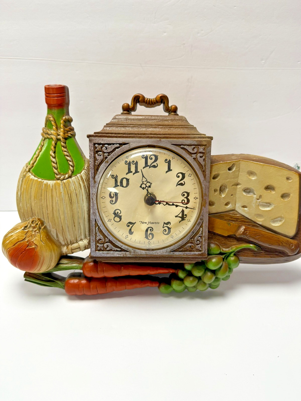 New Haven Novelty Kitchen Clock Cheese Wine Vegetables Decor Battery Operated